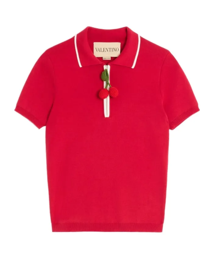 Cherry Embellished Short-Sleeved Polo Top