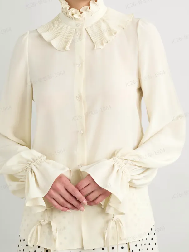 Ruffled Collar Button-Up Shirt