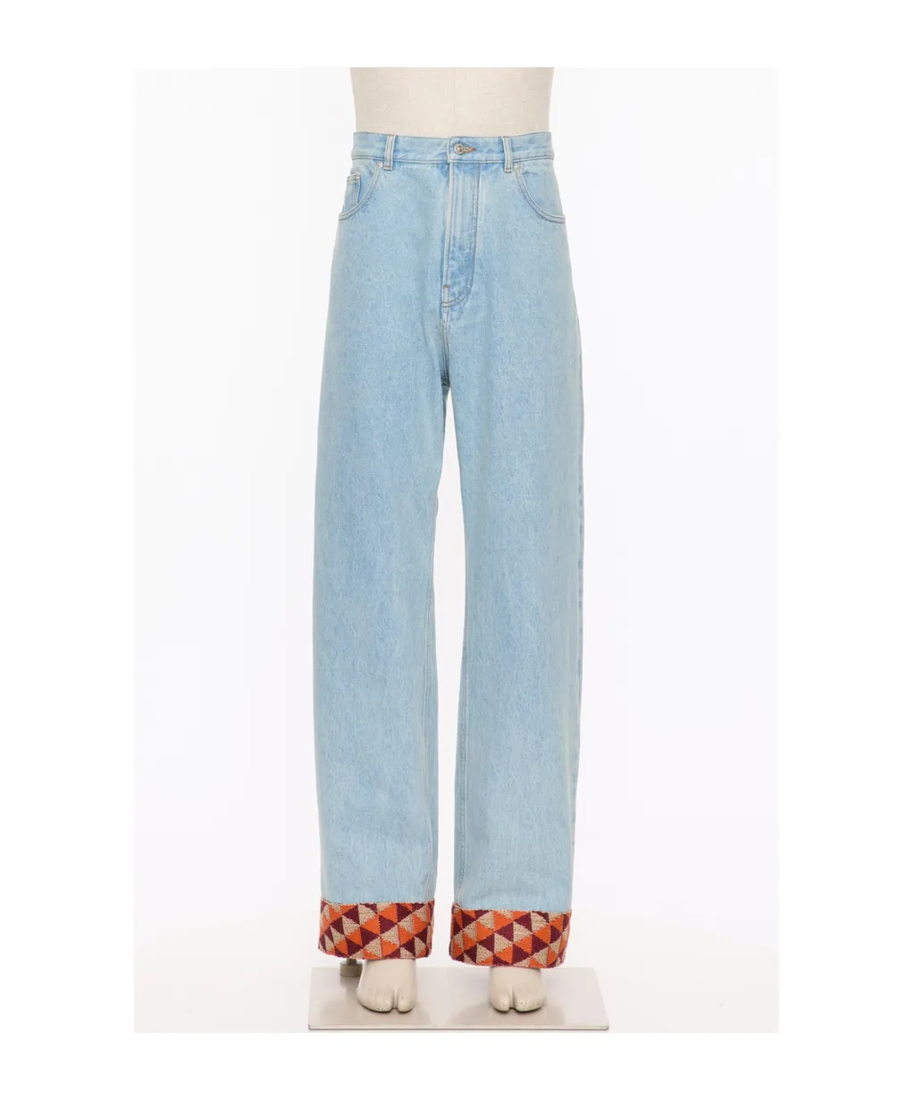 Denim Trousers With Jacquard Hem