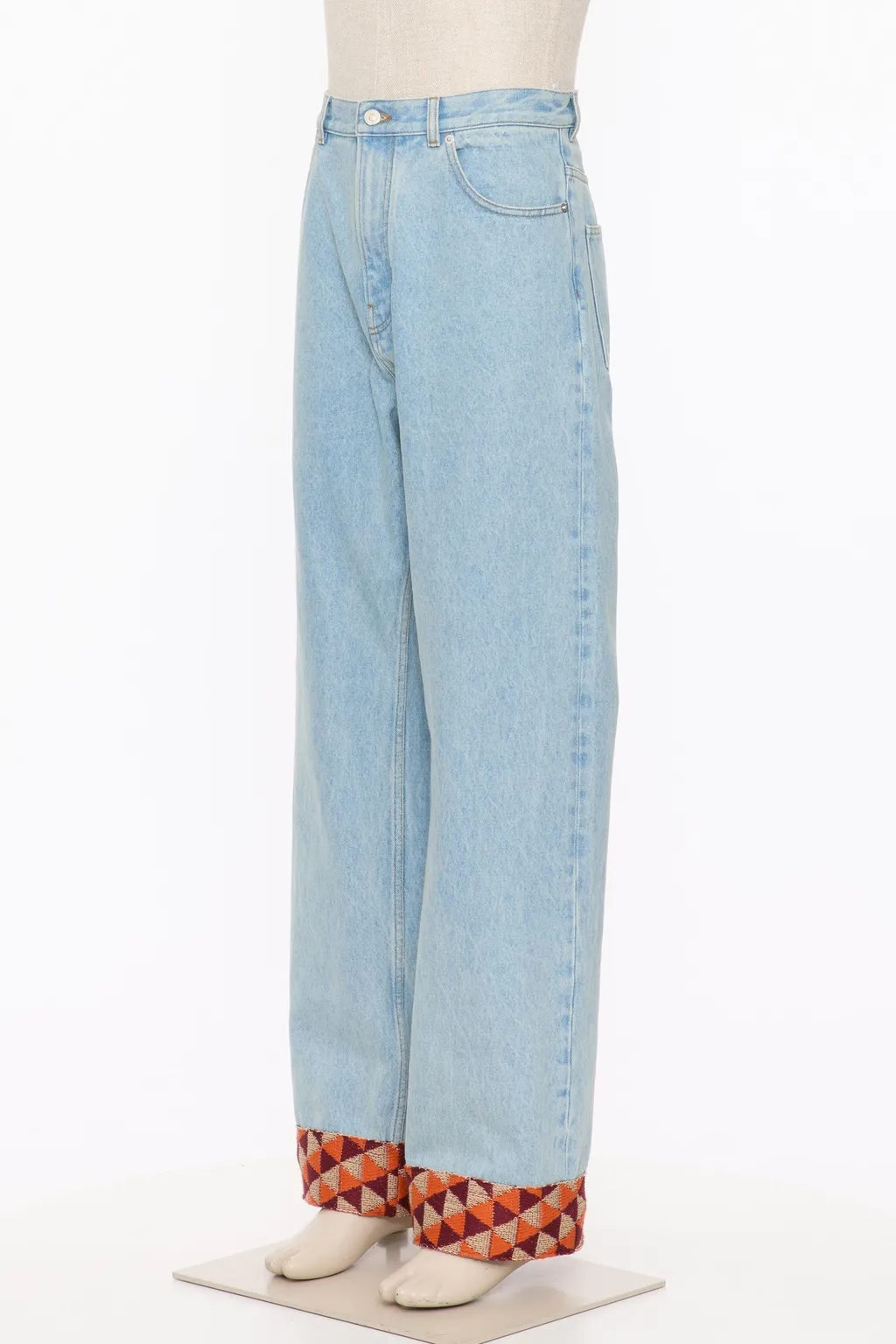 Denim Trousers With Jacquard Hem