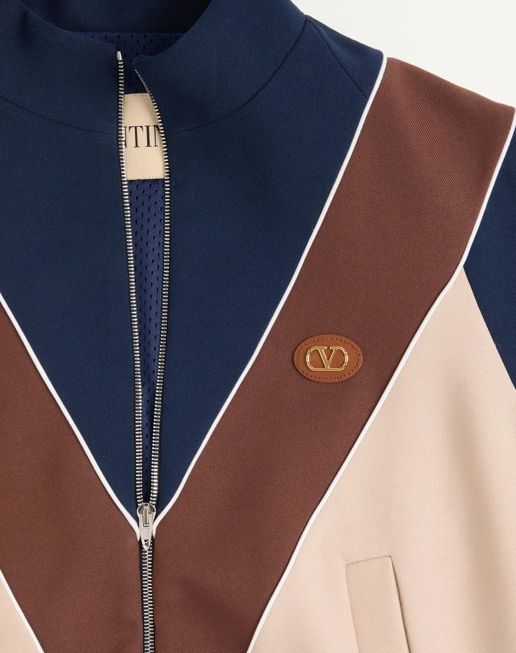 Nylon Sweatshirt With Zip And V Logo Patch