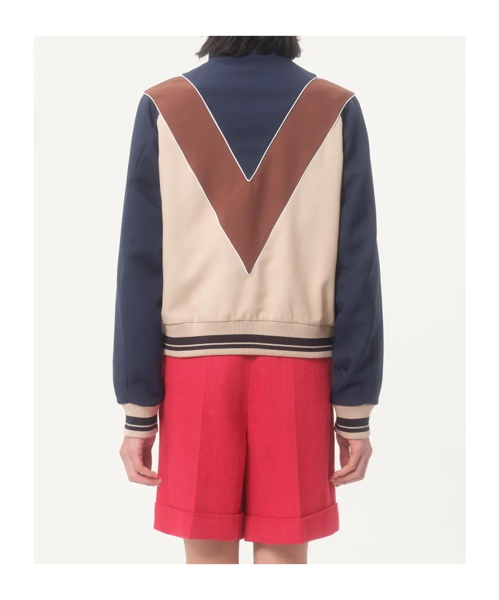 Nylon Sweatshirt With Zip And V Logo Patch