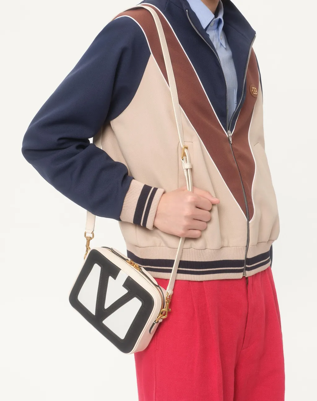 Nylon Sweatshirt With Zip And V Logo Patch