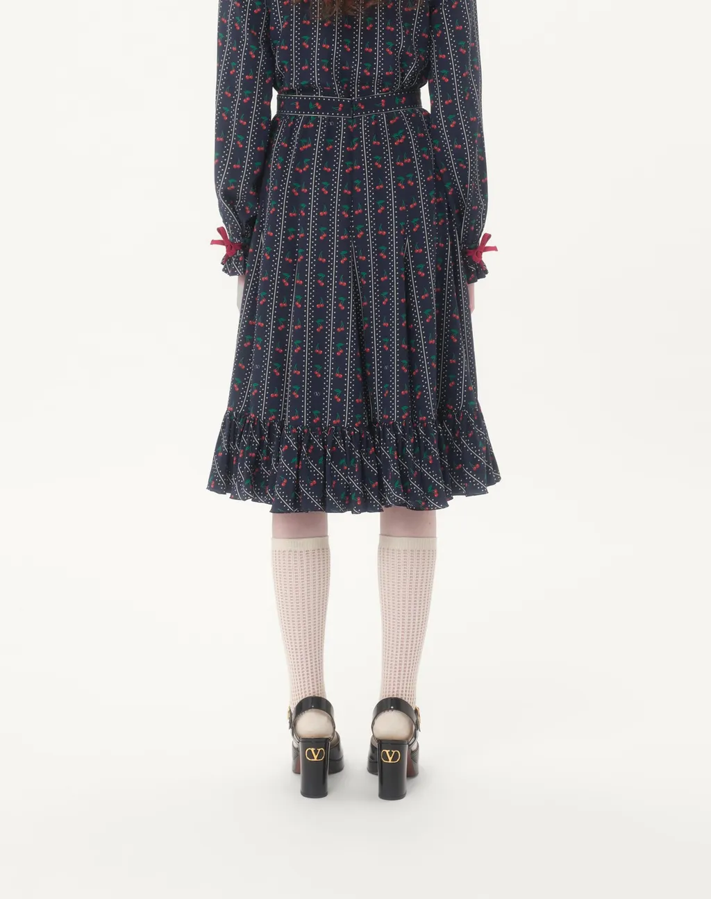 Crepe De Chine Midi Skirt With Cherryfic Print