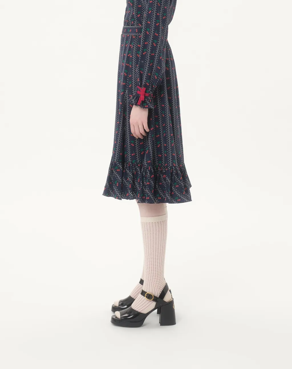 Crepe De Chine Midi Skirt With Cherryfic Print