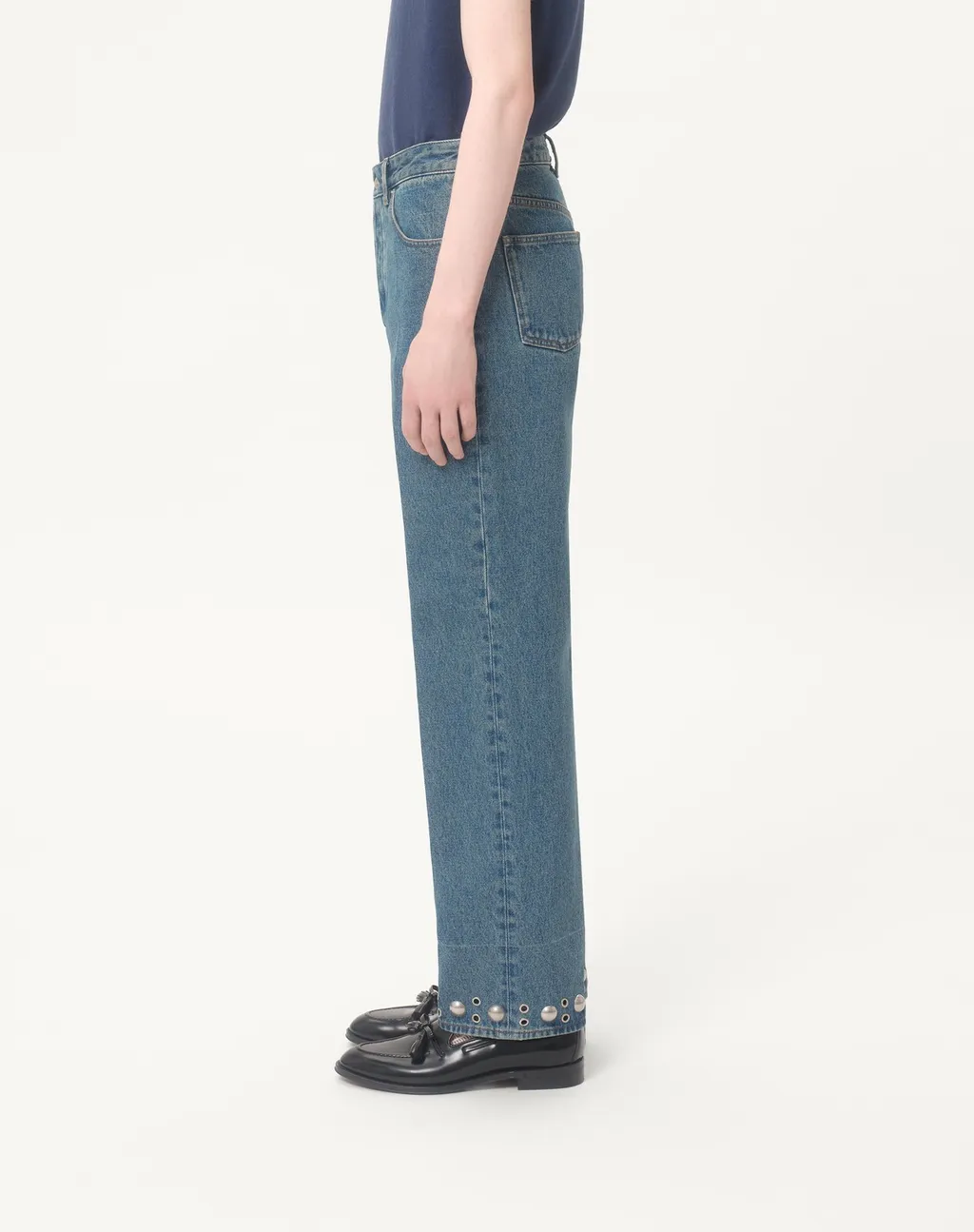 Denim Trousers With Cabochons
