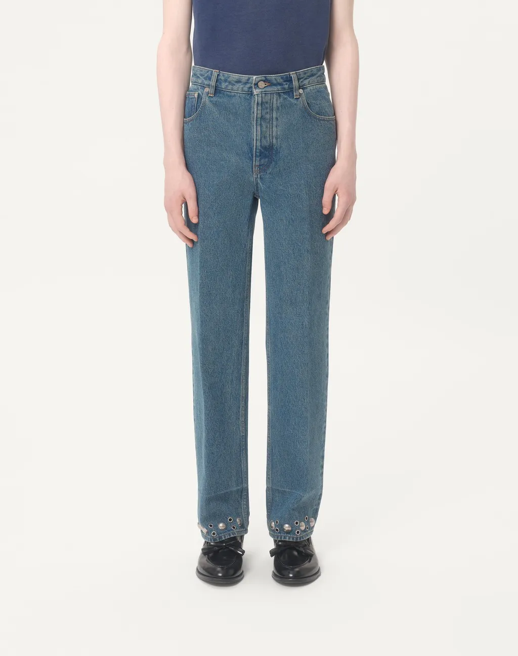 Denim Trousers With Cabochons