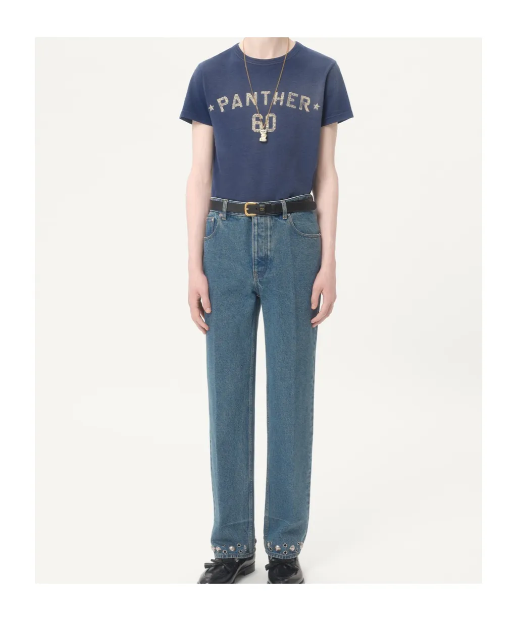 Denim Trousers With Cabochons