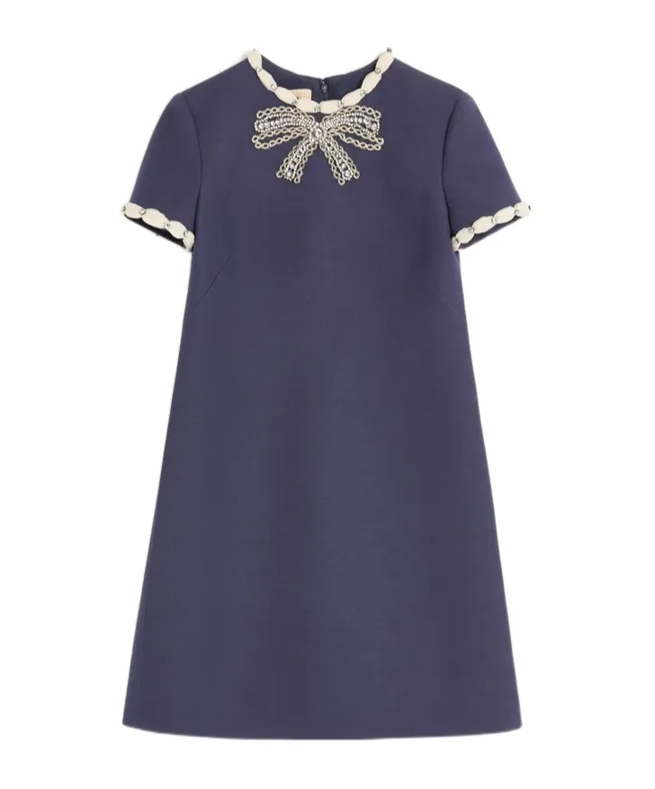 Crepe Couture Bow Embellished Mini Dress