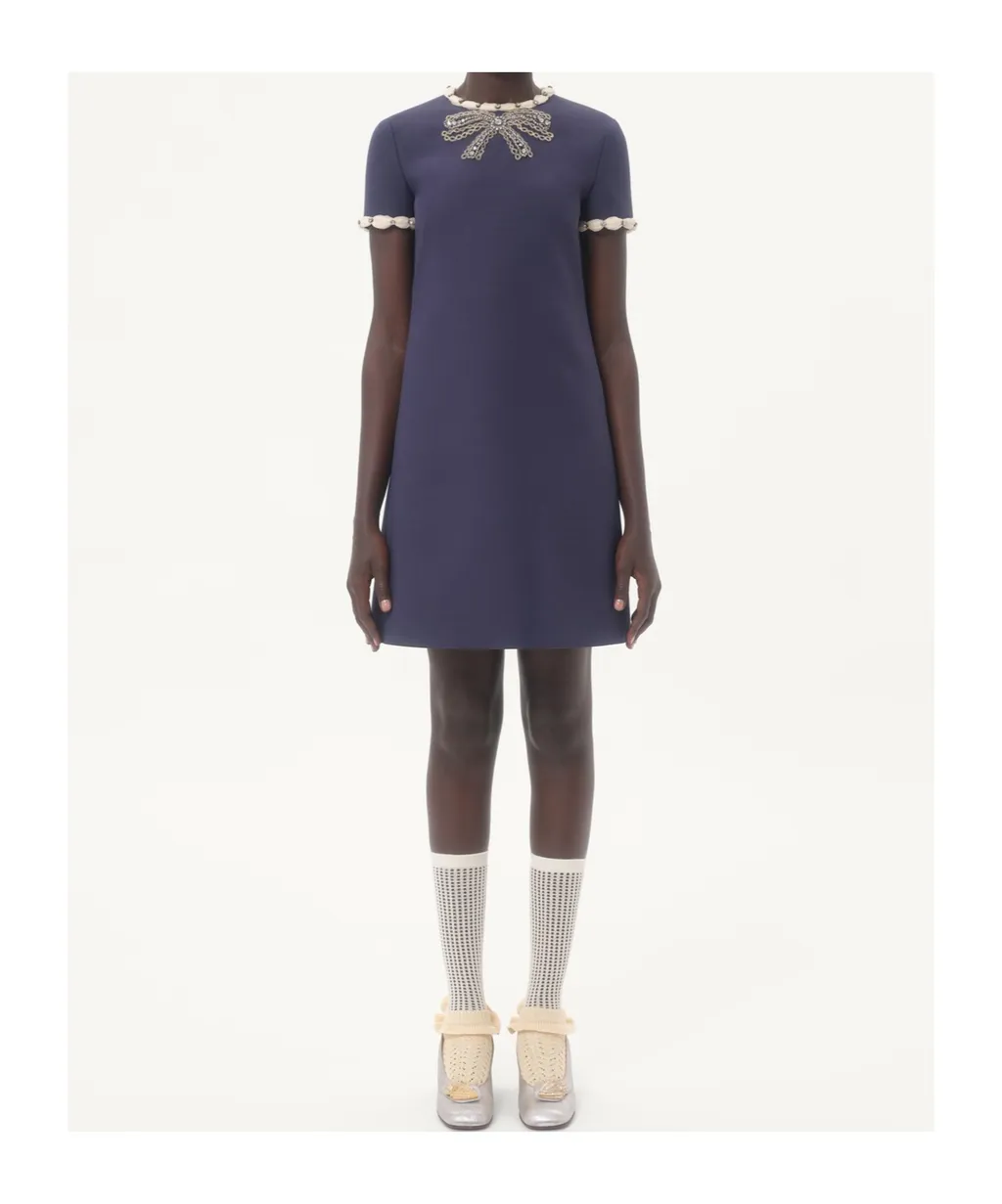 Crepe Couture Bow Embellished Mini Dress