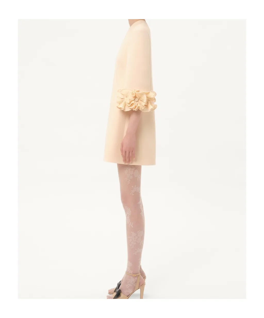 Crepe Couture Floral Detailed Mini Dress