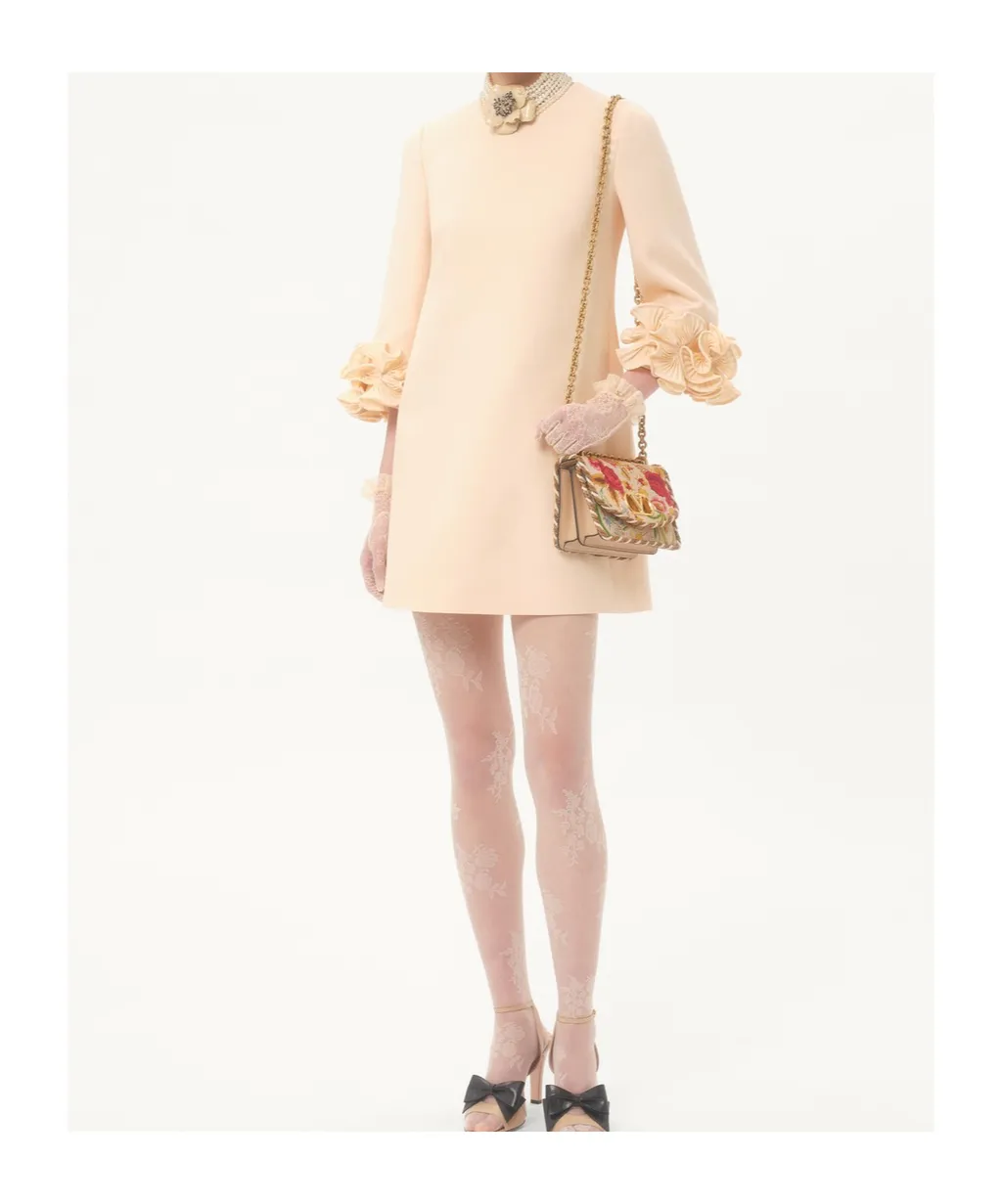 Crepe Couture Floral Detailed Mini Dress