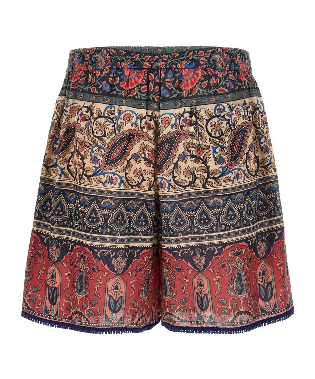 Paisley-Printed Button Detailed Shorts