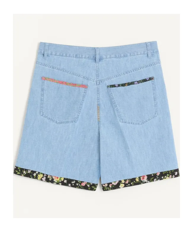 Floral-Trim Denim Shorts