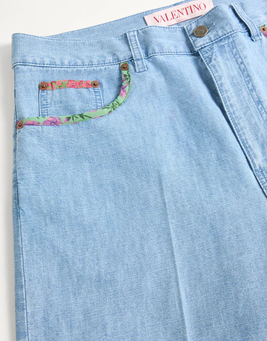 Floral-Trim Denim Shorts