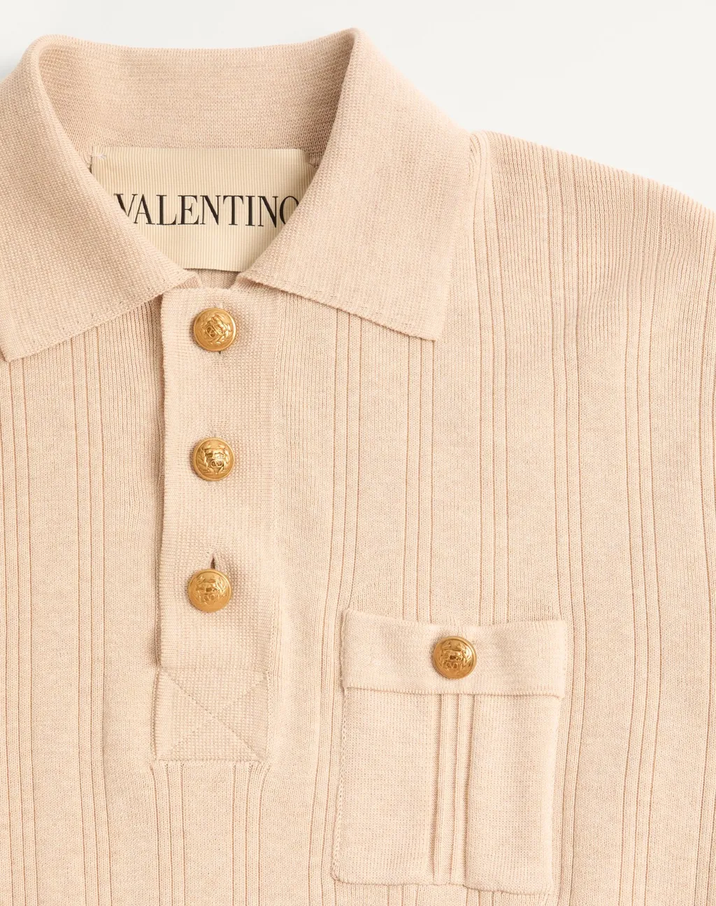 Button Detailed Long-Sleeved Ribbed Polo Shirt