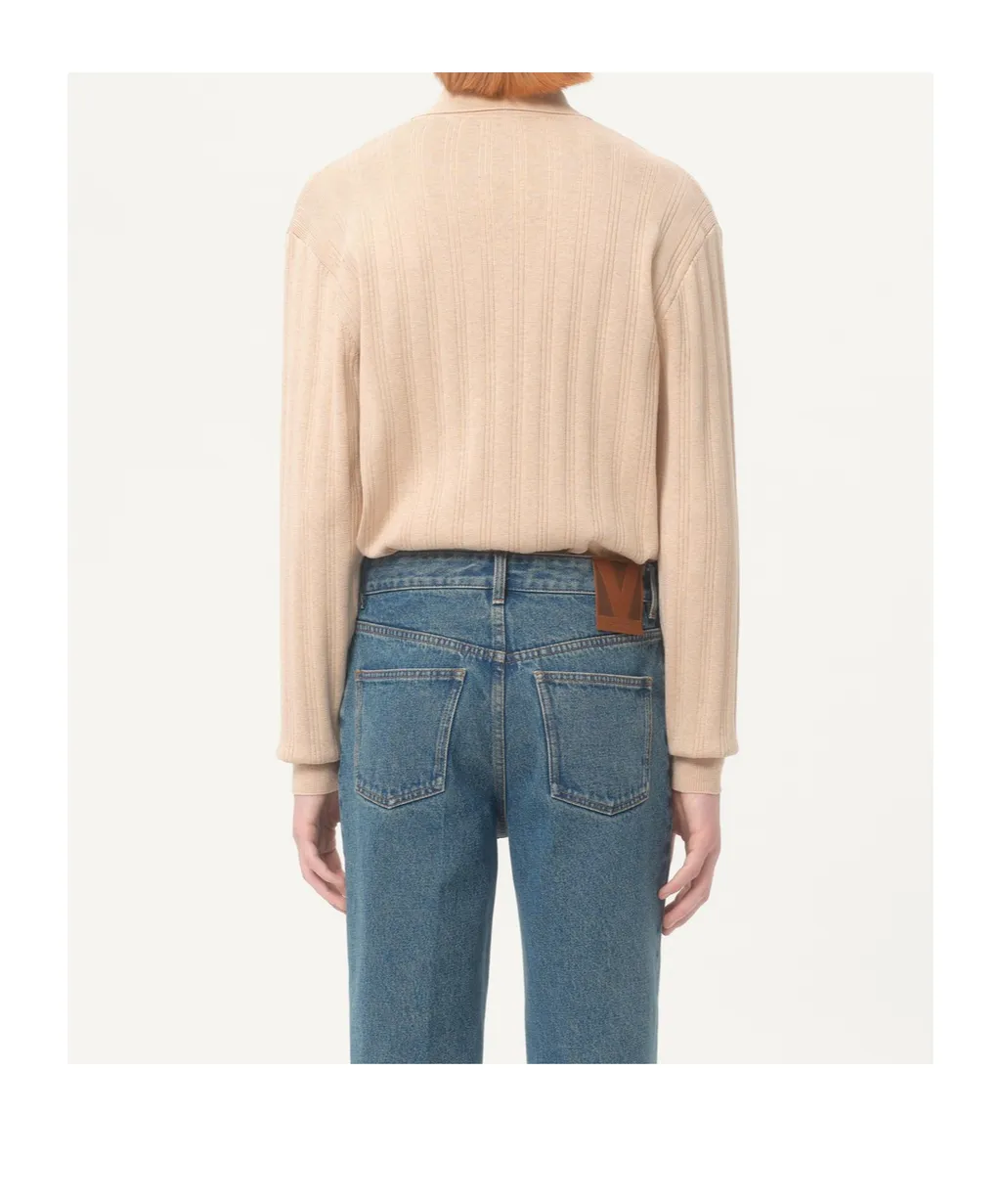 Button Detailed Long-Sleeved Ribbed Polo Shirt