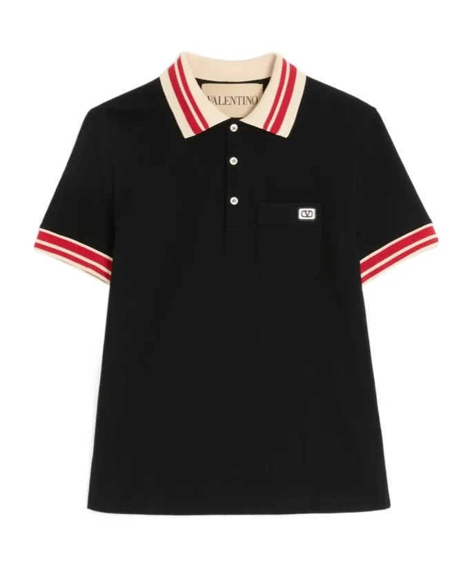 Vlogo Signature-Patch Striped-Trim Polo Shirt