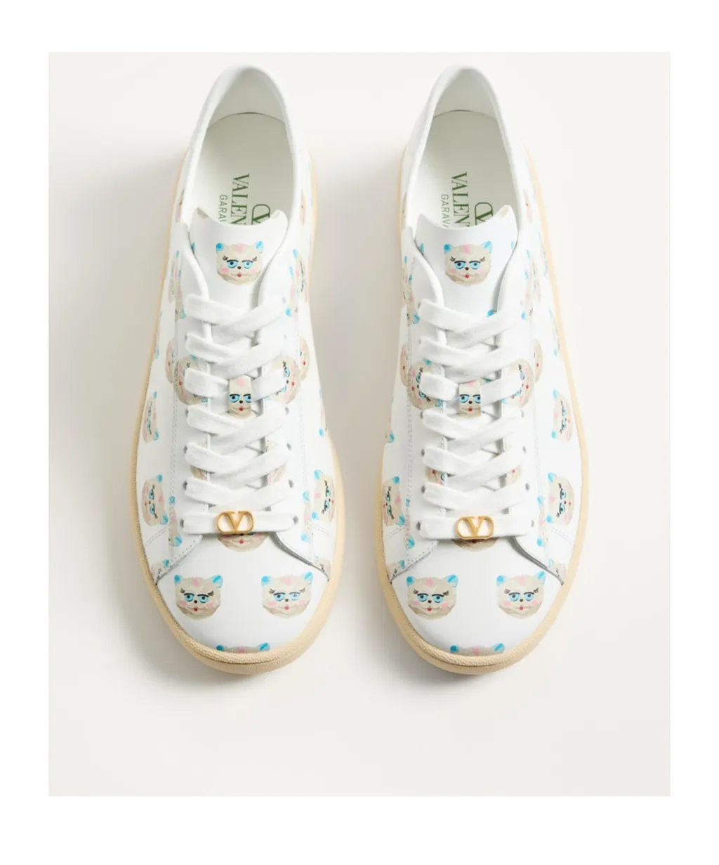 Royco Trainer In Nappa Calfskin With Le Chat De La Maison Pattern