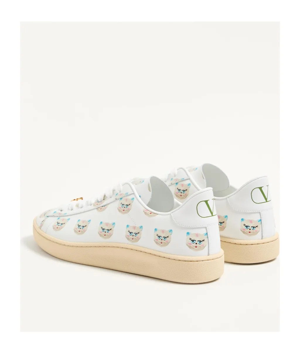 Royco Trainer In Nappa Calfskin With Le Chat De La Maison Pattern
