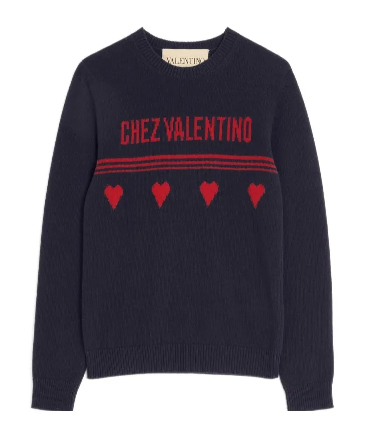 Wool Jumper With Chez Valentino Jacquard Motif