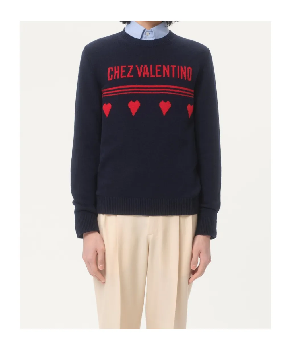 Wool Jumper With Chez Valentino Jacquard Motif