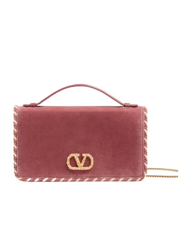 Vlogo Signature Velvet Chain Wallet With Jewel Logo