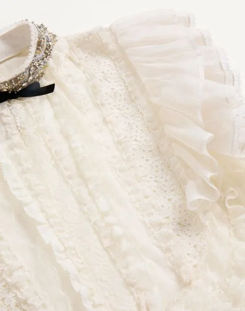 Short Dress In Embroidered Light Linen