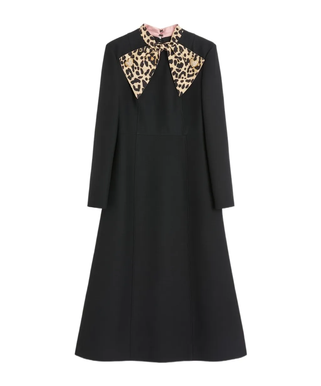 Leopard Printed Collar Midi Dress
