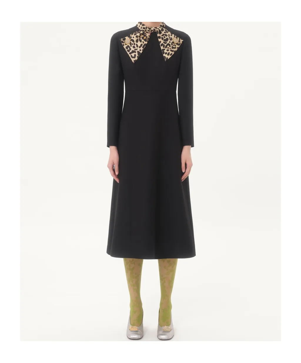 Leopard Printed Collar Midi Dress