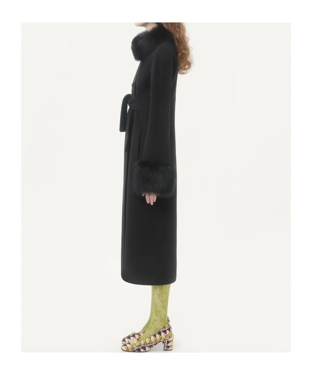 Faux Fur-Trimmed Double-Breasted Coat