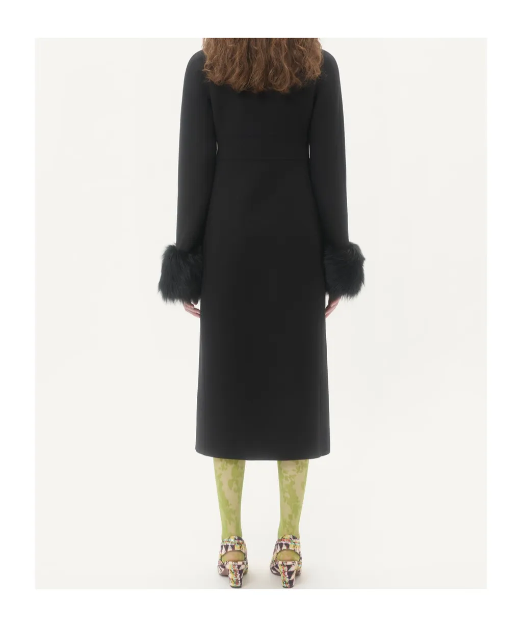 Faux Fur-Trimmed Double-Breasted Coat