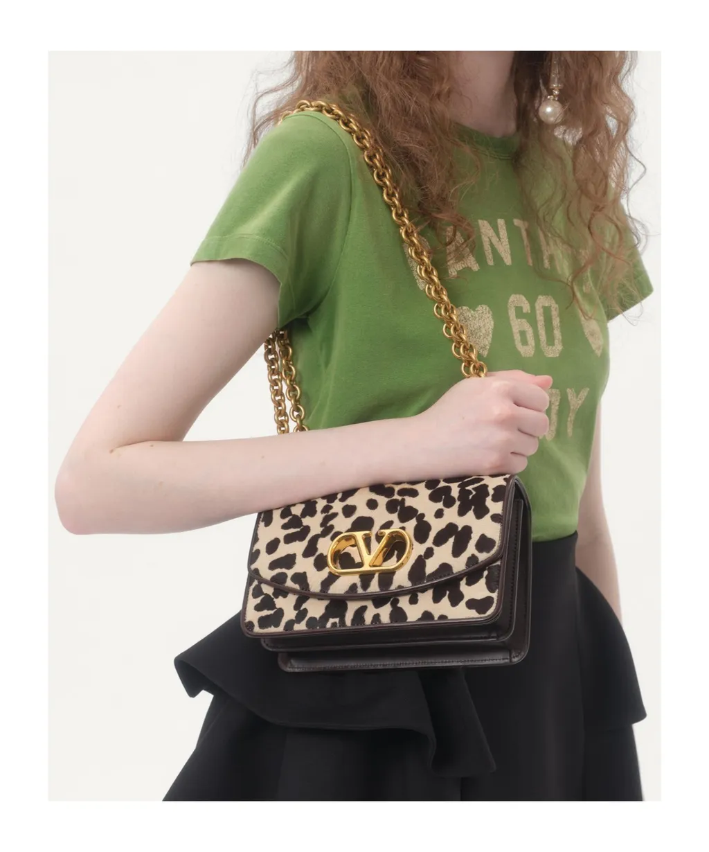 Vain Small Shoulder Bag In Pony Effect Calfskin With Animalier Print