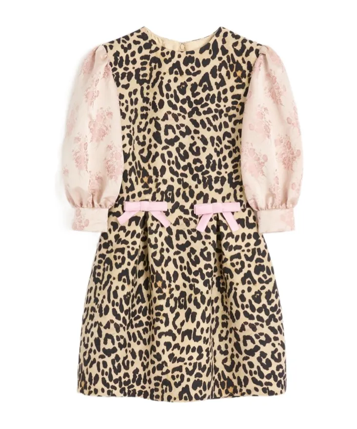 Leopard Printed Puff-Sleeved Mini Dress