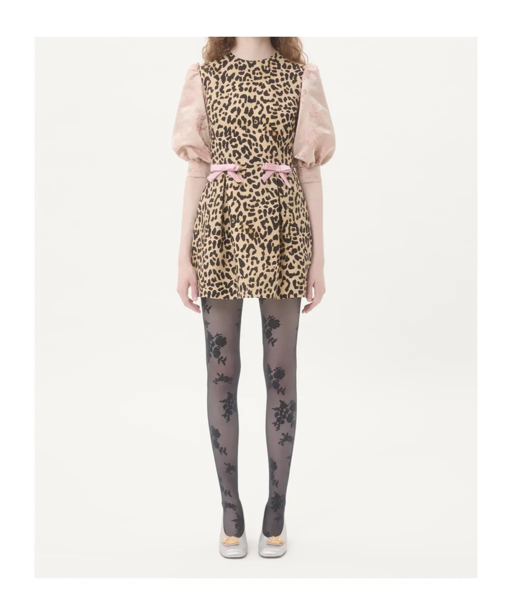 Leopard Printed Puff-Sleeved Mini Dress