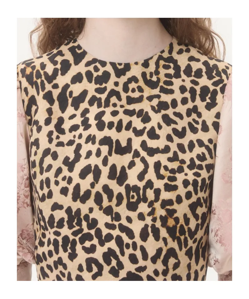 Leopard Printed Puff-Sleeved Mini Dress