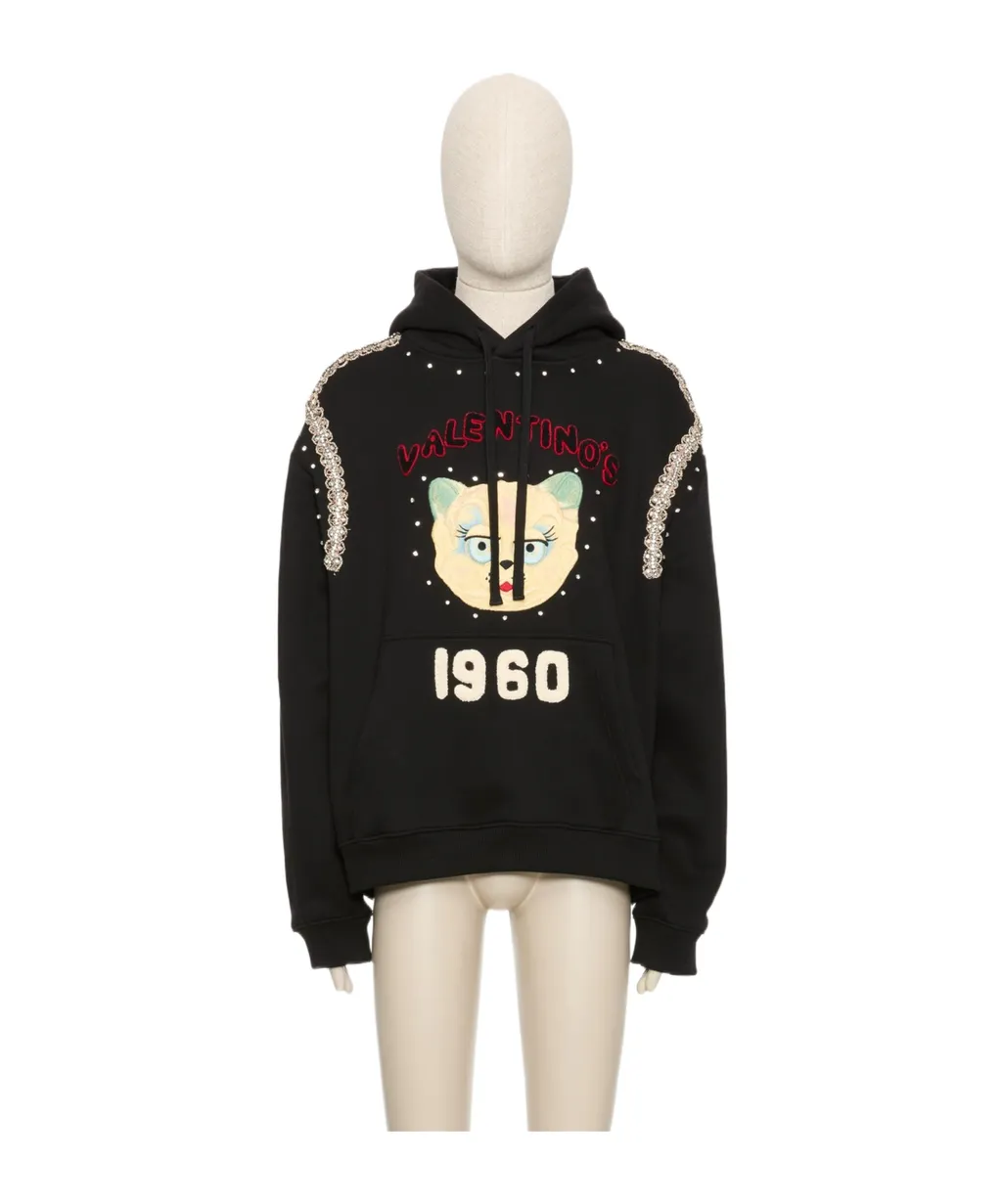 Cotton Hooded Sweatshirt With Chat De La Maison Patch