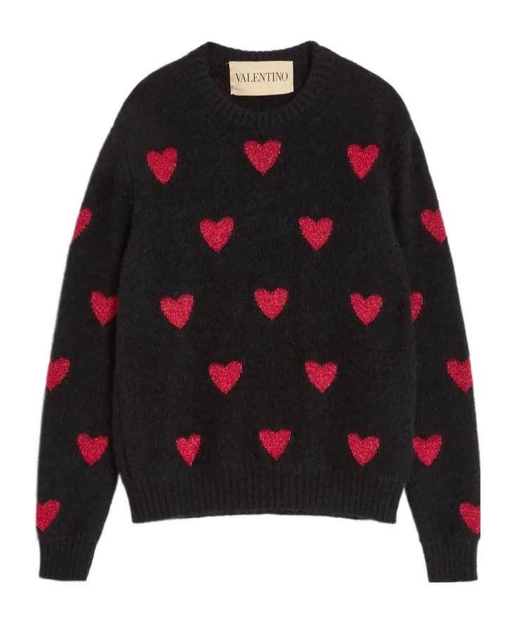 Mohair Wool And Lurex Jumper With Heart Jacquard Pattern