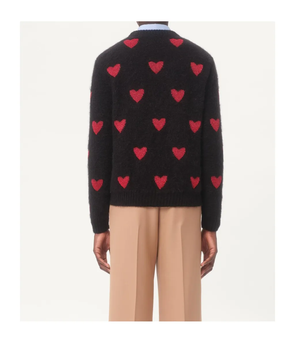 Mohair Wool And Lurex Jumper With Heart Jacquard Pattern