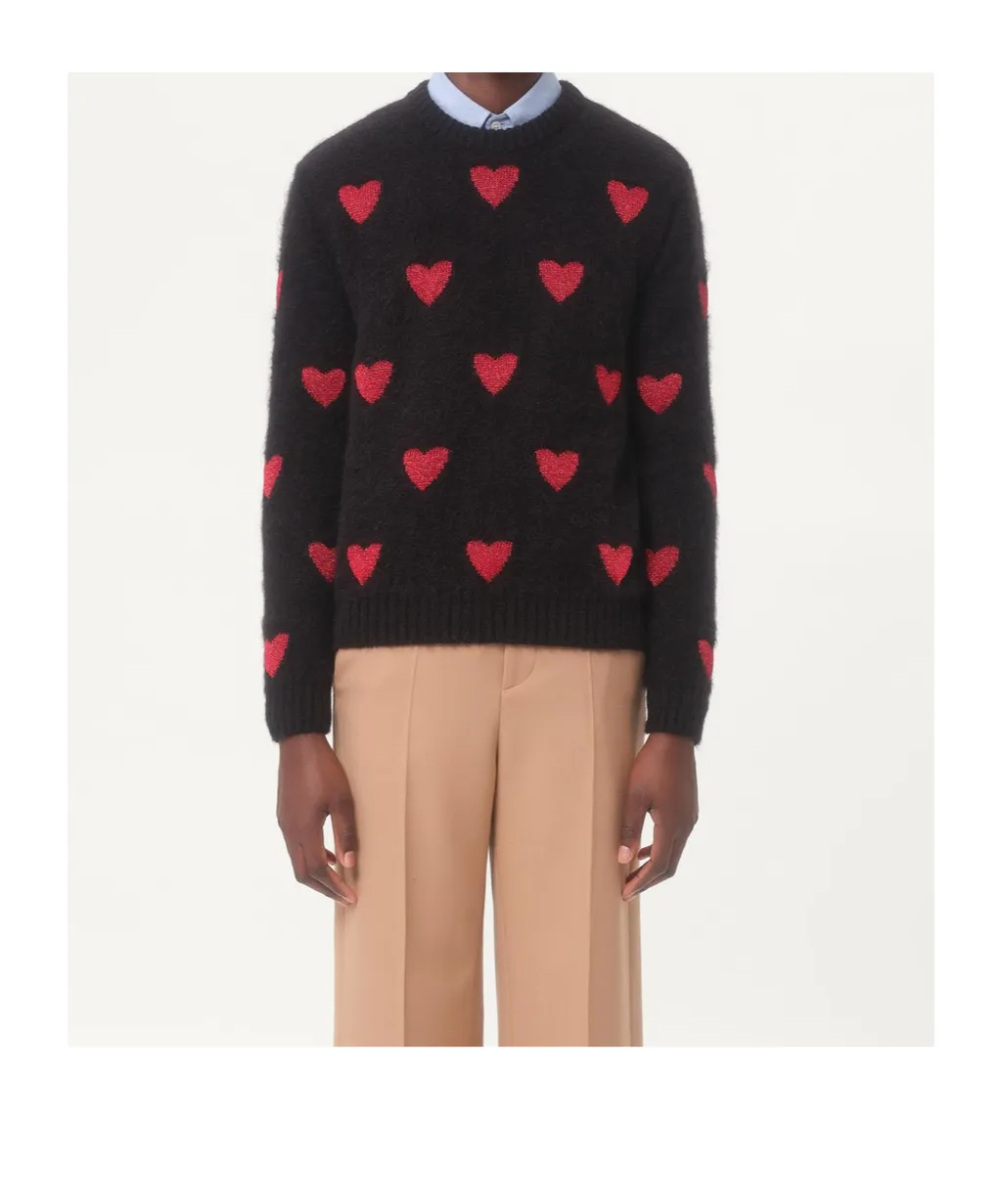 Mohair Wool And Lurex Jumper With Heart Jacquard Pattern