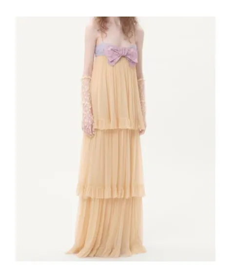 Embroidered Crepe Chiffon Maxi Dress