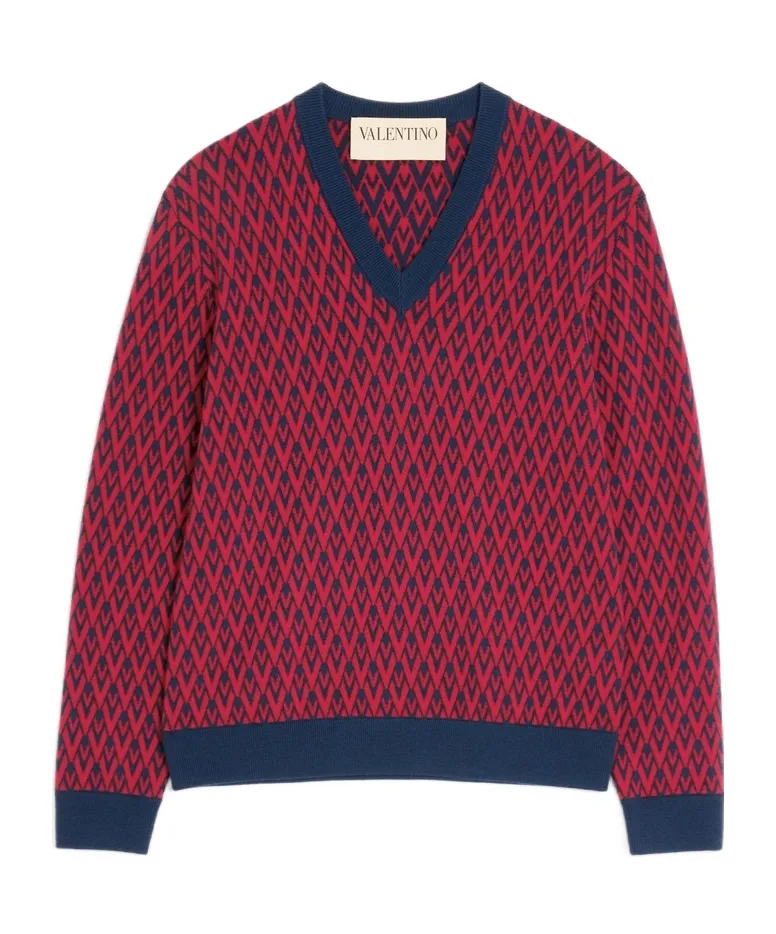 Wool Jumper With Toute La V Jacquard Pattern