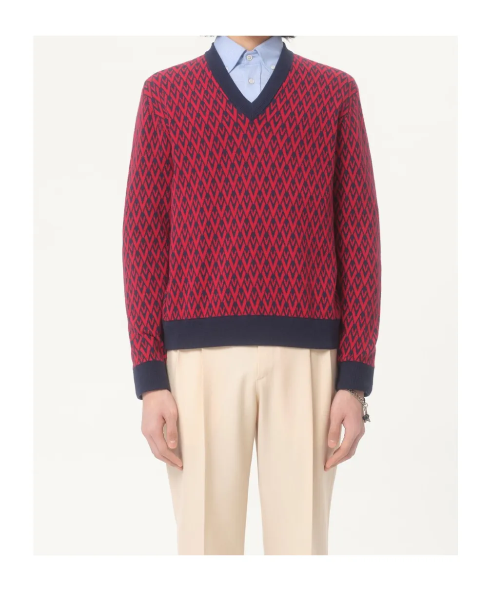 Wool Jumper With Toute La V Jacquard Pattern