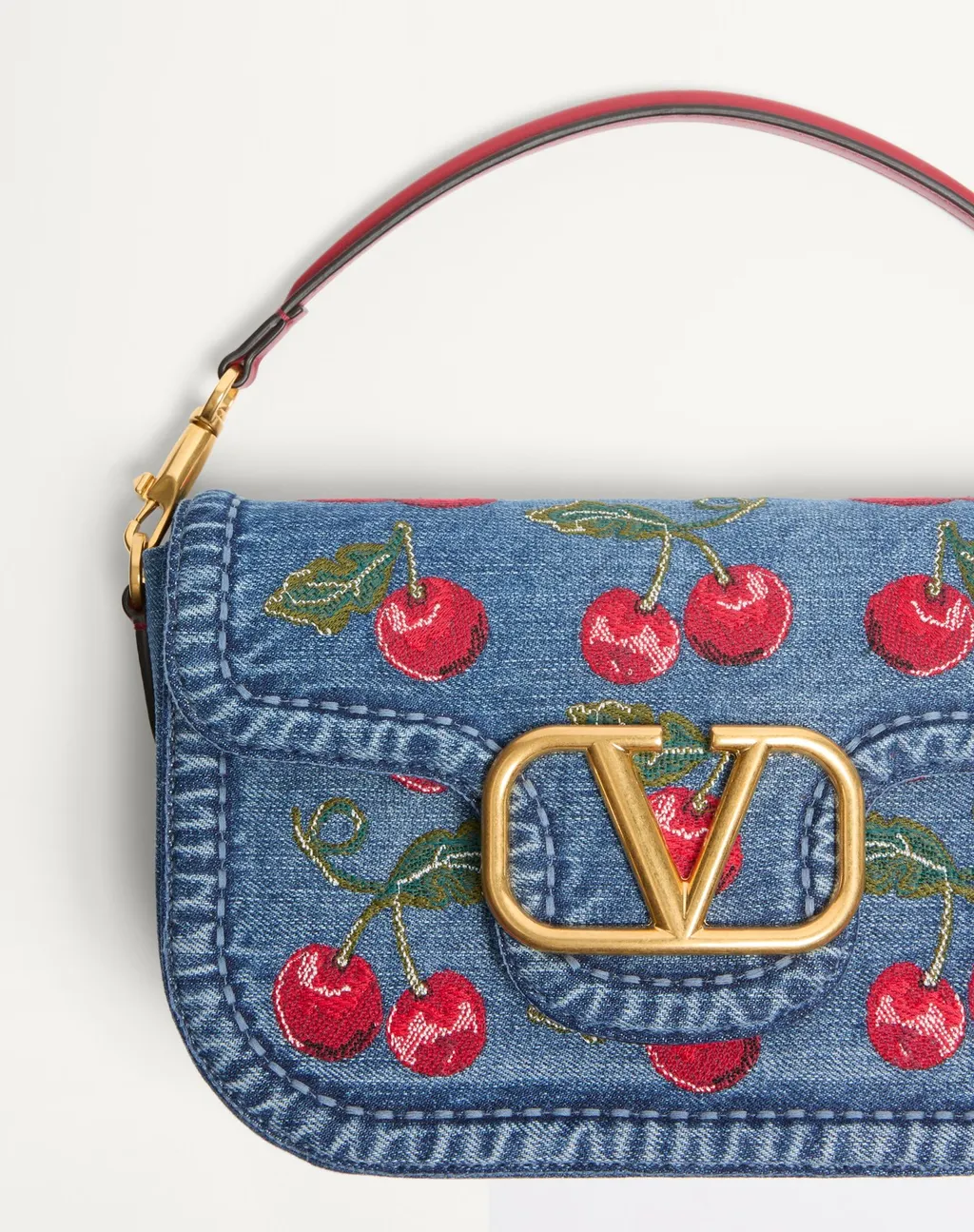 Alltime Denim Shoulder Bag With Cherryfic Embroidery