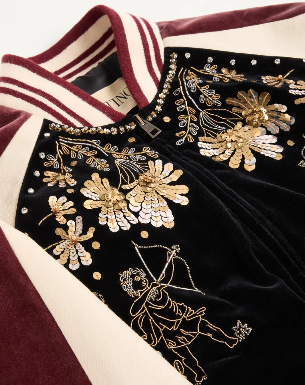 Embroidered Velour Bomber Jacket