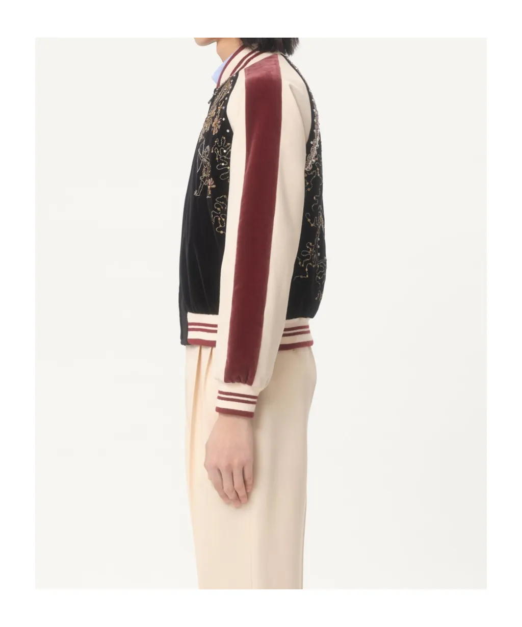 Embroidered Velour Bomber Jacket