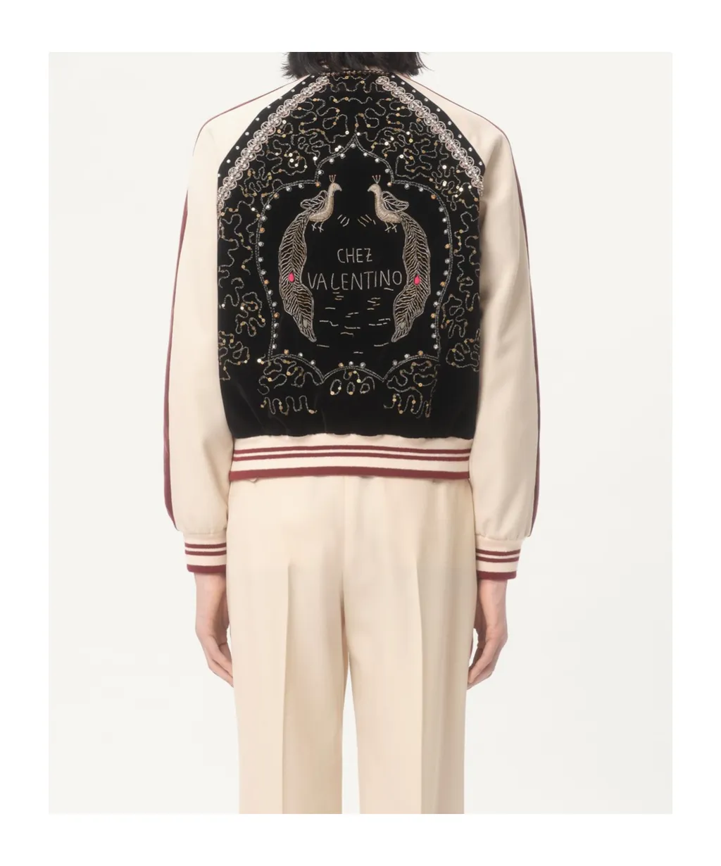 Embroidered Velour Bomber Jacket