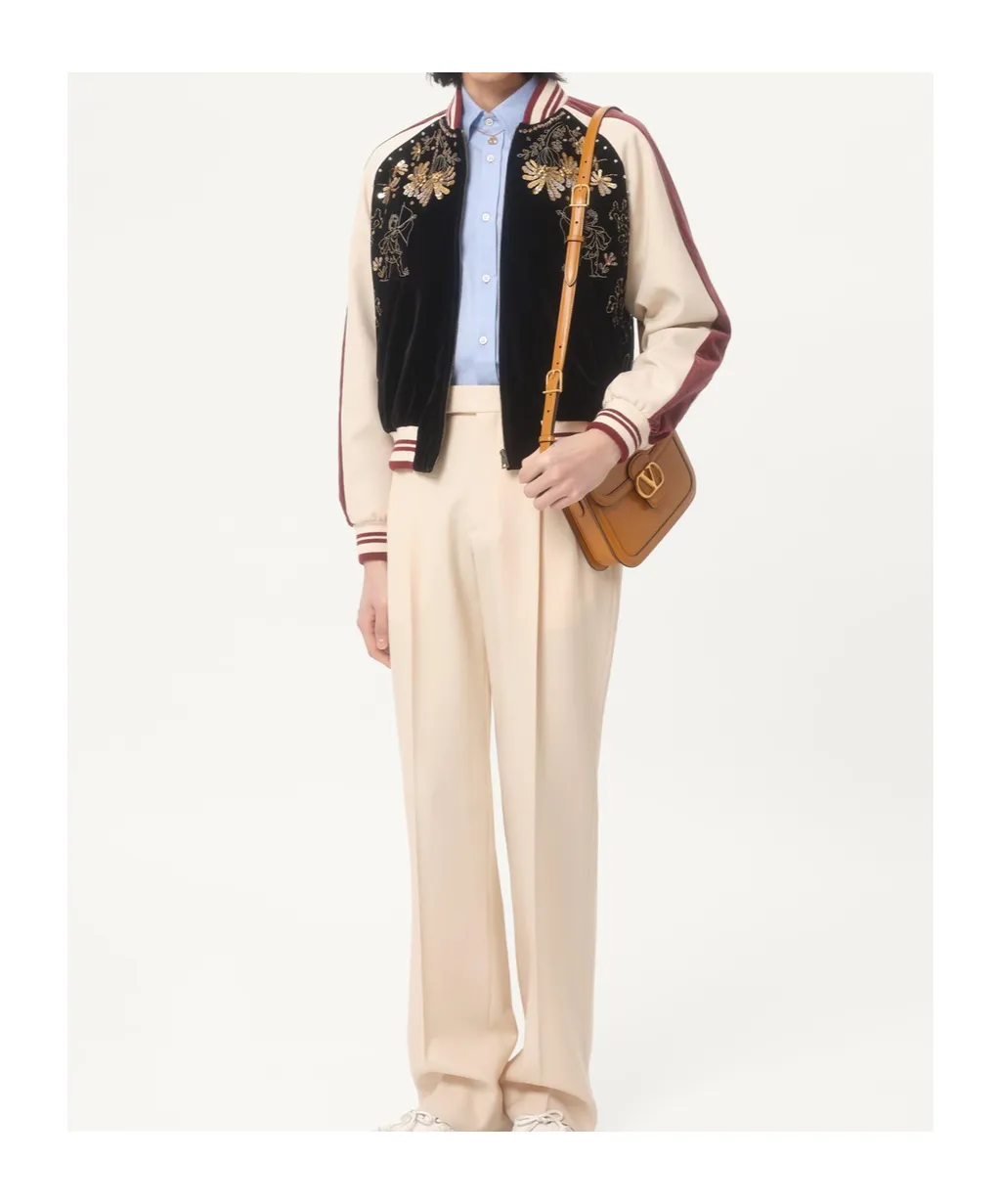 Embroidered Velour Bomber Jacket