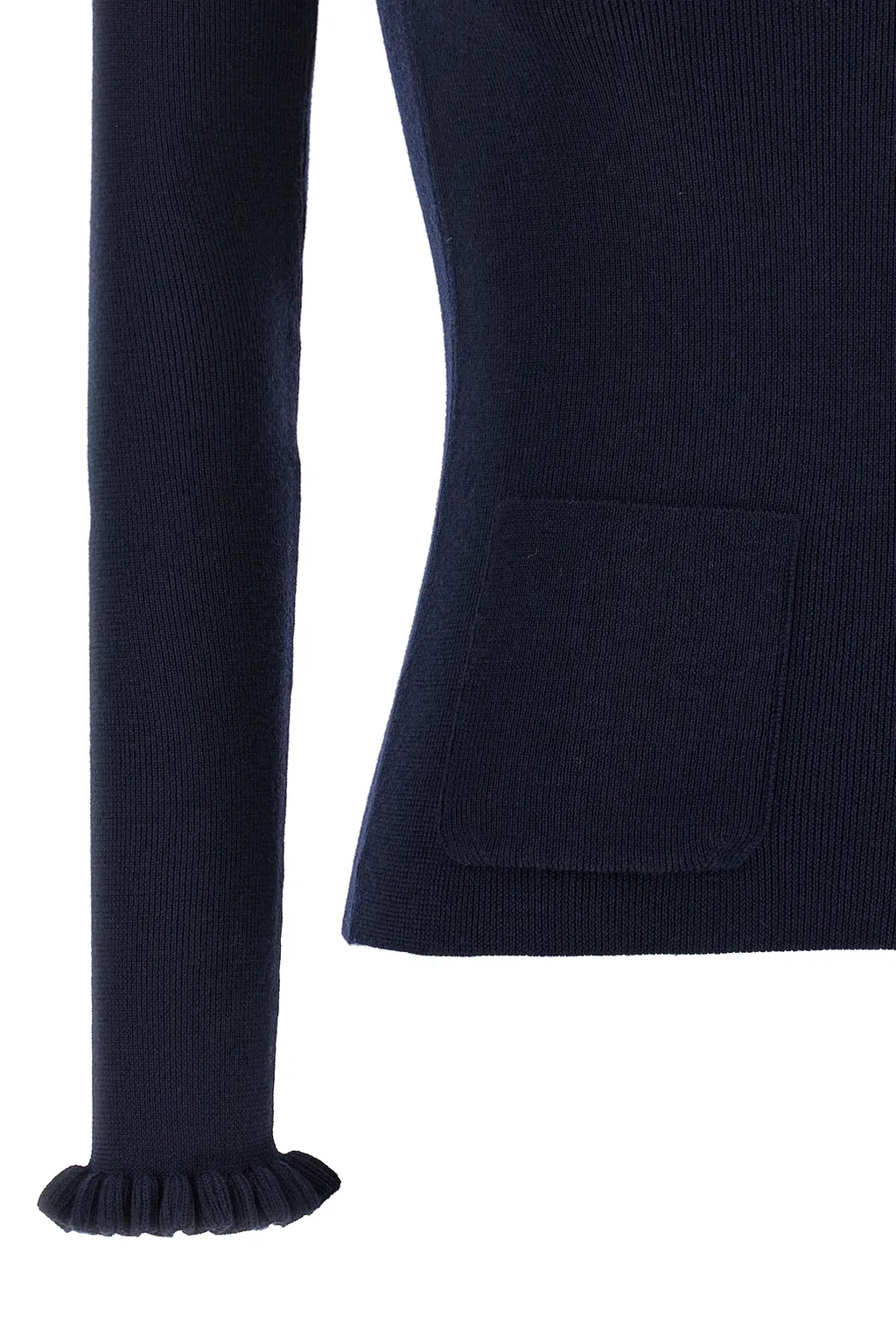 Ruffled V-Neck Wool Sweater