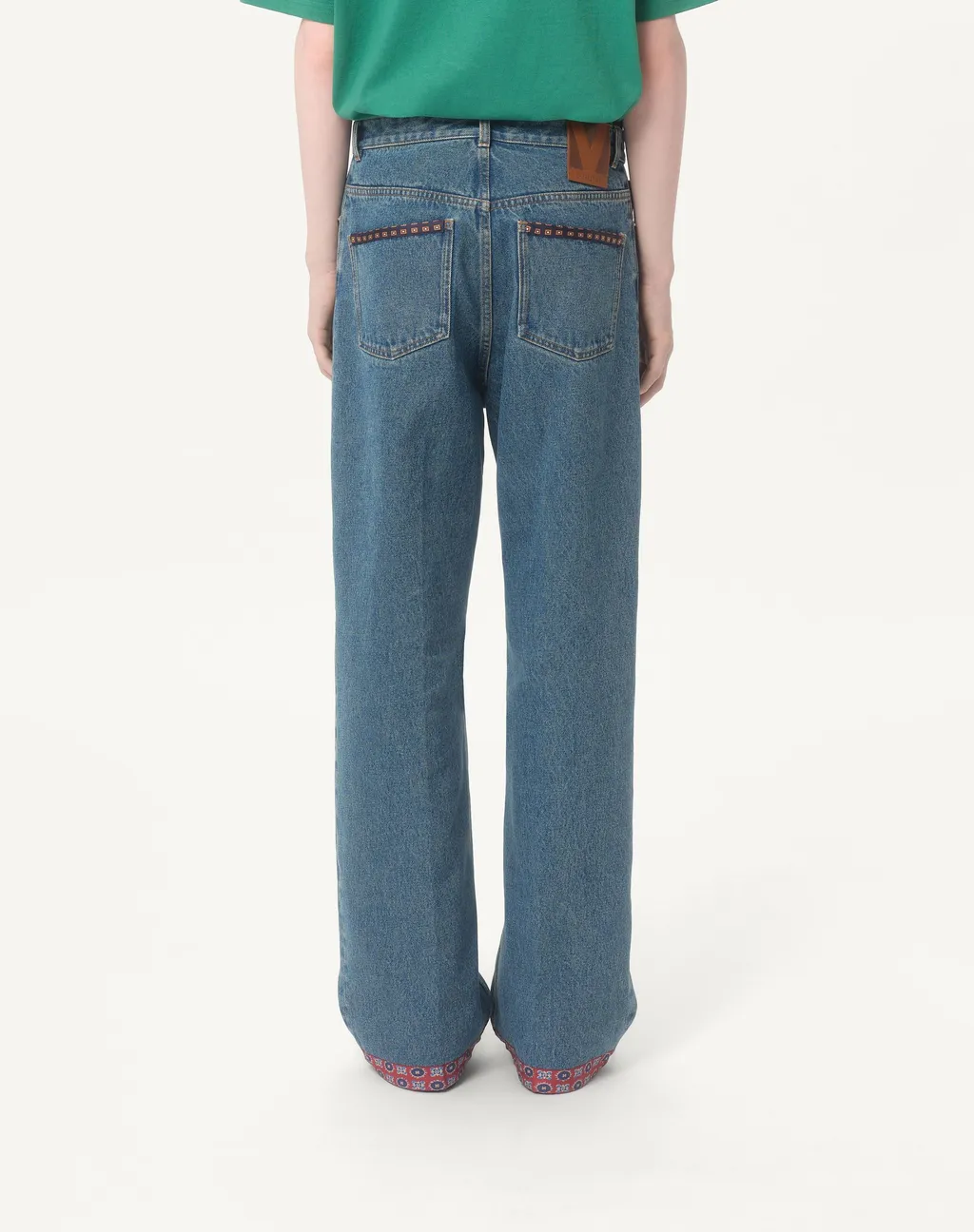 Denim Trousers With Printed Border